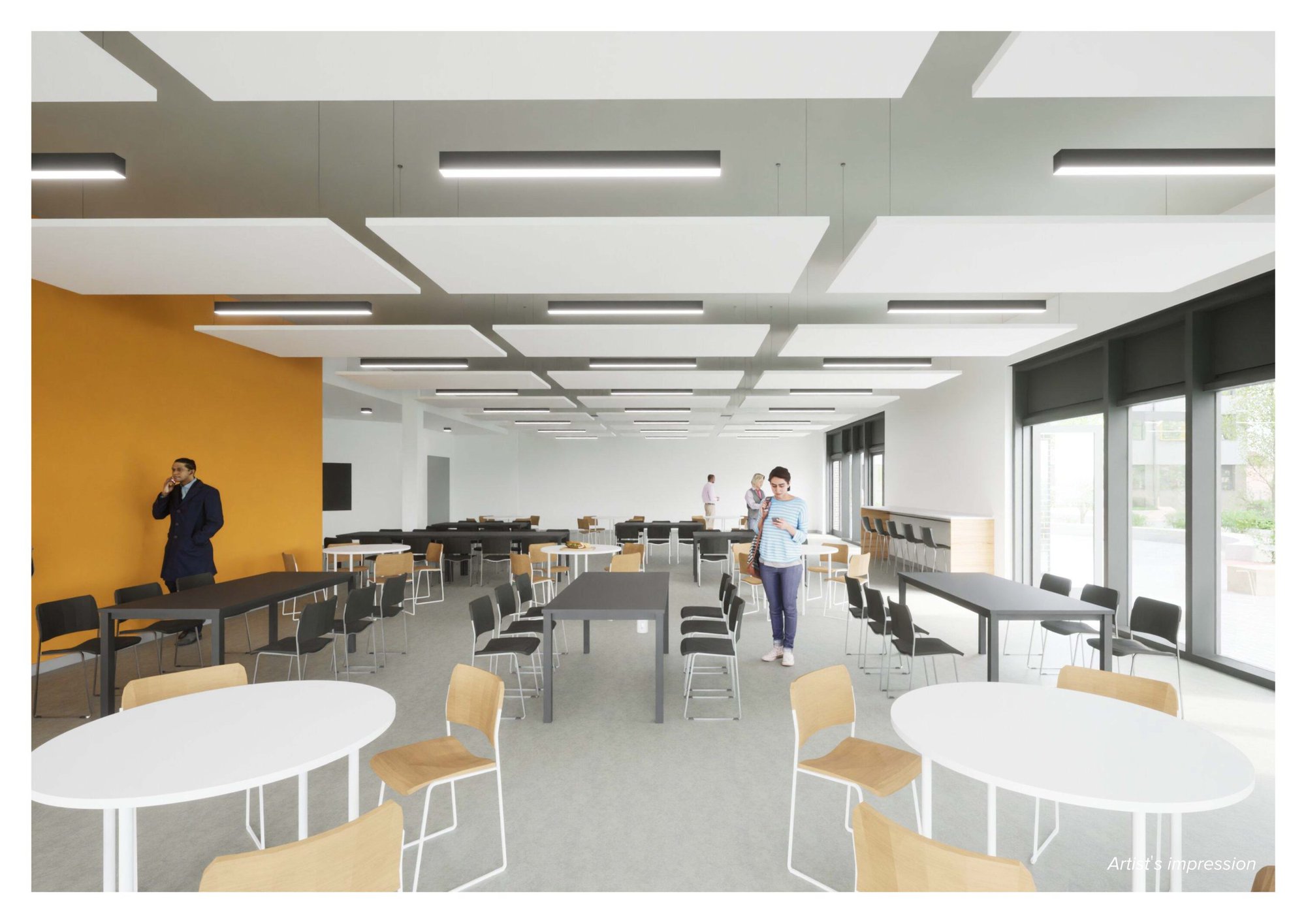 An artist's impression of the internal dining area at East Coast College's Great Yarmouth Campus. Image LSI Architects